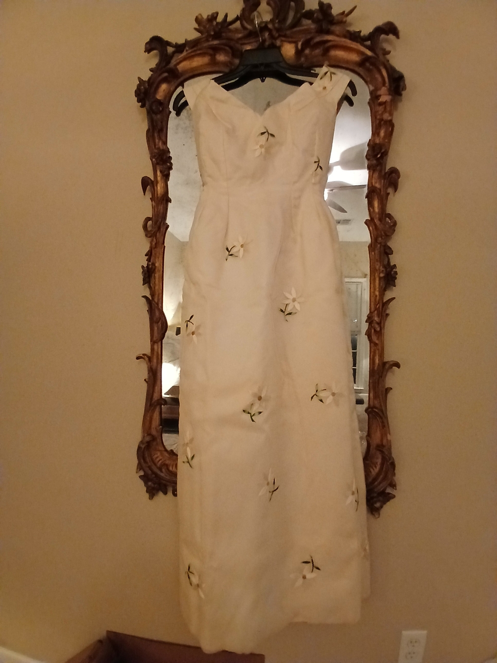 Bespoke Vintage Ivory Maxi Dress with Floral Appliqué